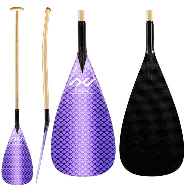 YUZIZ Outrigger Canoe Paddle Carbon Fish Scales Blade Bent Wooden Shaft for Waka Ama, va’a - YUZIZ