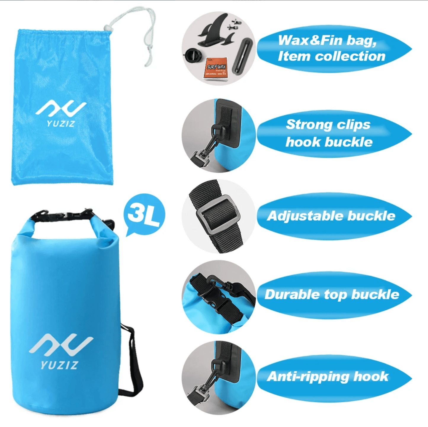 YUZIZ Surfboard Sock Surf Cover with Drawstring Bag and Free 3L Dry Bag for Surfing Board - YUZIZ