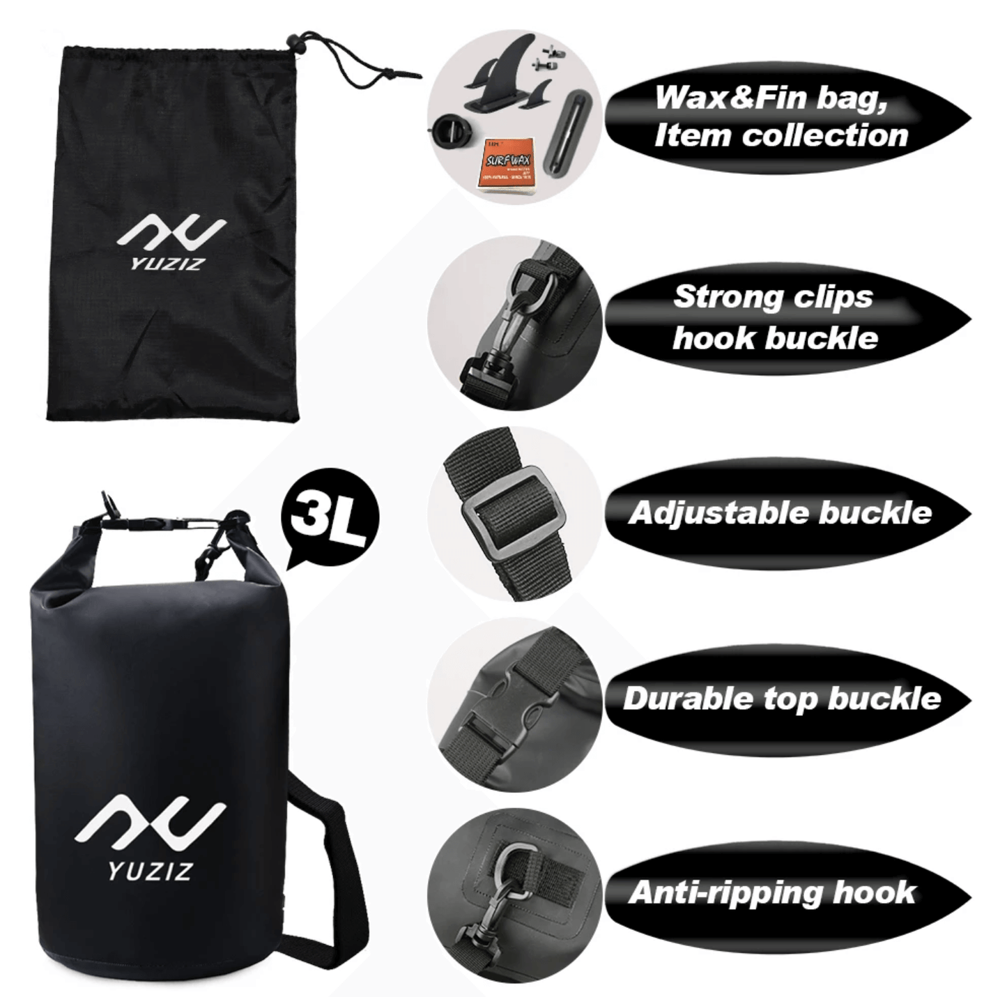 YUZIZ Surfboard Sock Surf Cover with Drawstring Bag and Free 3L Dry Bag for Surfing Board - YUZIZ