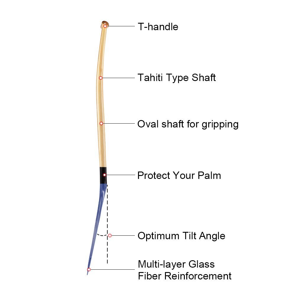 YUZIZ Hybrid Outrigger Canoe Paddle Glass Fiber Blade Bent Wooden Shaft for Waka Ama, va’a - YUZIZ