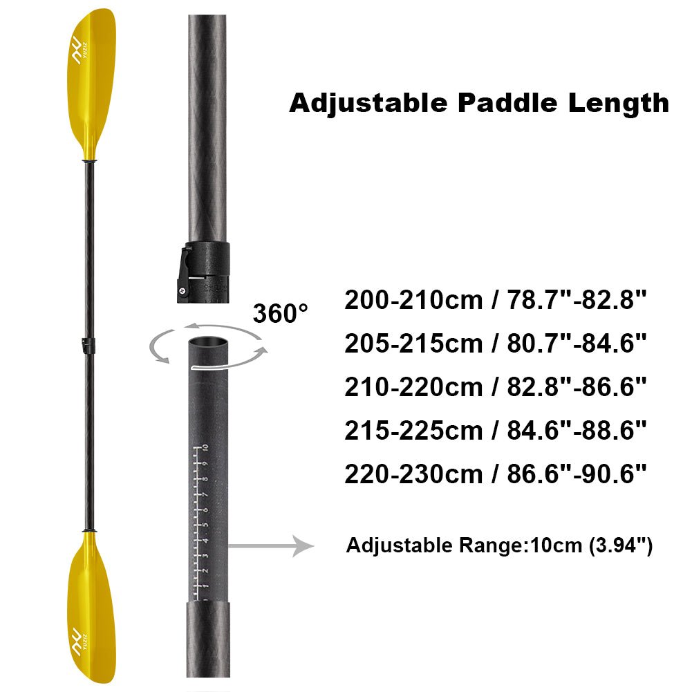 YUZIZ Recreational Touring Kayak Paddle, Fibreglass Blade with Oval Carbon Shaft. With free durable kayak bag. - YUZIZ